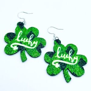 NEW St. Patrick's Day Lucky Irish Green Plaid Shamrock Earrings
